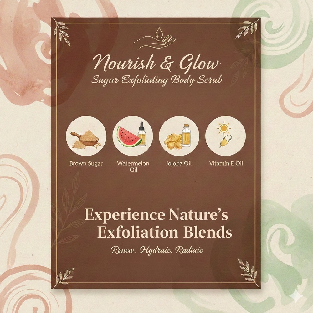 New Organic Nourish & Glow Sugar Exfoliating Body Scrub - Watermelon